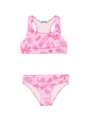 Moschino Kids palm tree-print bikini - Pink