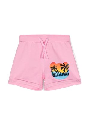 Moschino Kids palm-tree printed cotton shorts - Pink