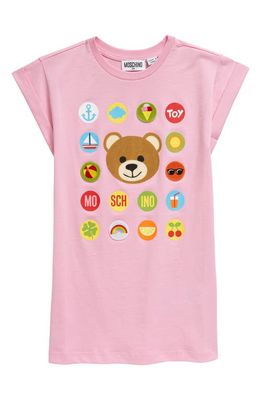 Moschino Kids' Rhinestone Bear & Patch T-Shirt Dress in 51473 Bonbon Pink