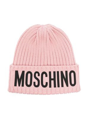 Moschino Kids ribbed-knit branded beanie - Pink