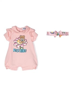 Moschino Kids sequin-embellished logo-print romper set - Pink