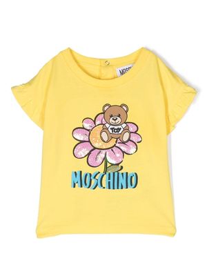 Moschino Kids sequin-embellished logo-print T-shirt - Yellow