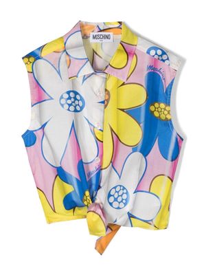 Moschino Kids sleveless floral-print blouse - White
