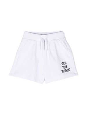 Moschino Kids slogan-print cotton shorts - White