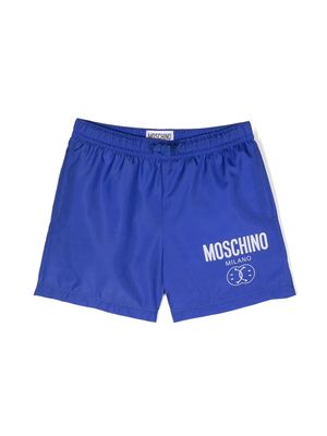 Moschino Kids Smiley logo-print swim shorts - Blue