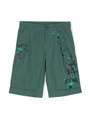 Moschino Kids splatter-print cotton shorts - Green