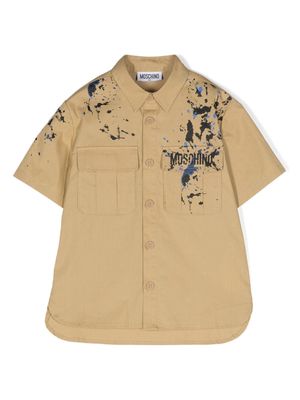 Moschino Kids splatter-print poplin shirt - Neutrals