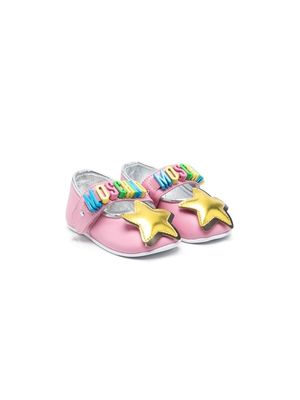 Moschino Kids star-patch logo-letter ballerinas - Pink