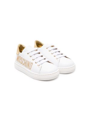 Moschino Kids studded-logo leather sneakers - White