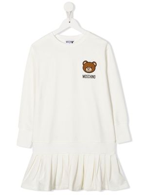 MOSCHINO KIDS Teddy-appliqué peplum T-shirt dress - White