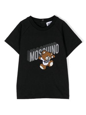 Moschino Kids Teddy Bear-appliqué cotton T-shirt - Black