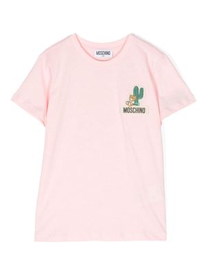 Moschino Kids Teddy Bear-appliqué cotton T-shirt - Pink