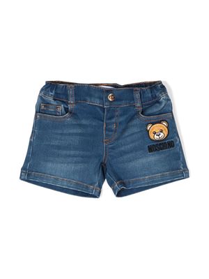 Moschino Kids Teddy Bear-appliqué denim shorts - Blue