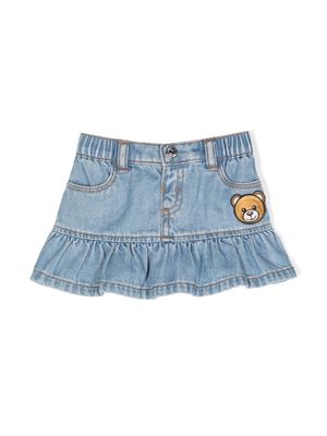 Moschino Kids Teddy Bear-appliqué denim skirt - Blue