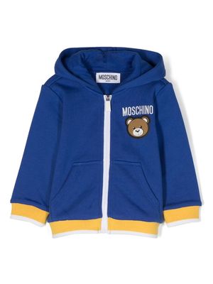 Moschino Kids Teddy-Bear-appliqué jersey zipped hoodie - Blue