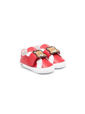 Moschino Kids Teddy Bear-appliqué leather crib shoes - Red