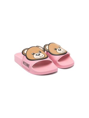Moschino Kids Teddy Bear-appliqué slides - Pink
