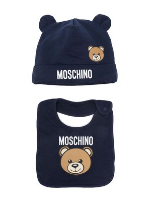 Moschino Kids Teddy Bear beanie set - Blue