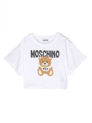 Moschino Kids teddy bear cropped T-shirt - White