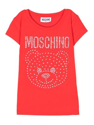 Moschino Kids Teddy Bear crystal-logo T-shirt - Red