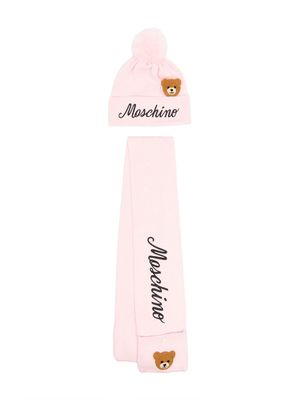 Moschino Kids Teddy Bear-embroidered beanie set - Pink