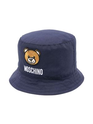 Moschino Kids Teddy Bear embroidered bucket hat - Blue