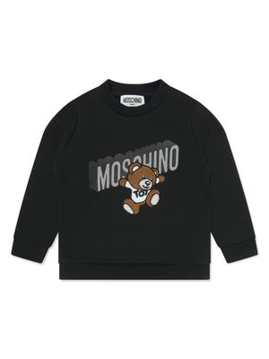 Moschino Kids Teddy Bear-embroidered cotton sweatshirt - Black