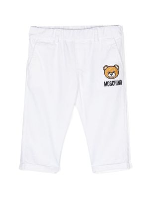 Moschino Kids Teddy Bear-embroidered cotton trousers - White