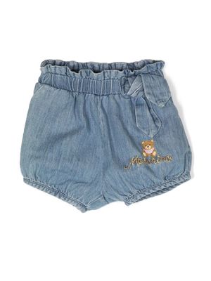 Moschino Kids Teddy Bear embroidered denim shorts - Blue