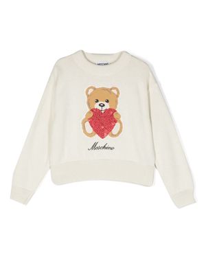 Moschino Kids Teddy Bear-embroidered ribbed-knit jumper - White