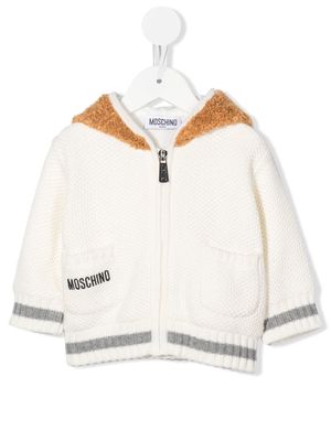 Moschino Kids Teddy Bear-hood logo cardigan - White