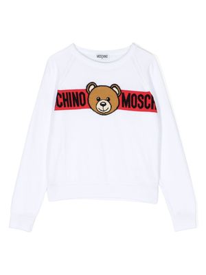 Moschino Kids Teddy Bear-instarsia cotton jumper - White