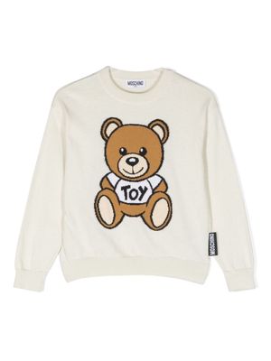 Moschino Kids Teddy Bear-intarsia cotton-blend jumper - Neutrals