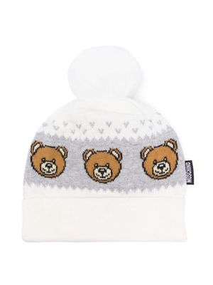 Moschino Kids Teddy-Bear intarsia knitted beanie - Grey