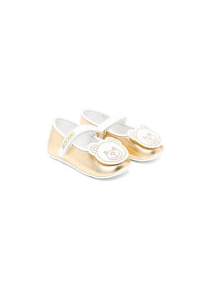 Moschino Kids Teddy Bear leather ballerina shoes - Gold