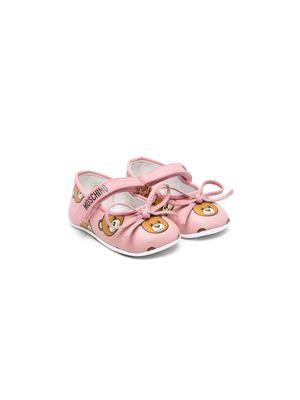 Moschino Kids Teddy Bear leather ballerina shoes - Pink