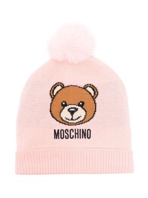 Moschino Kids Teddy Bear logo-intarsia beanie - Pink