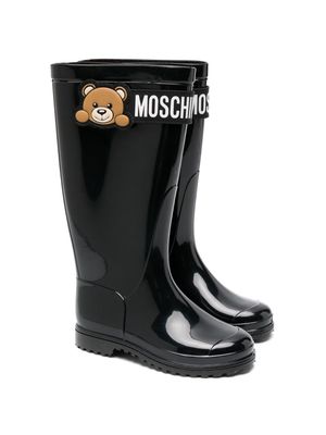 Moschino Kids Teddy Bear logo-patch wellies - Black