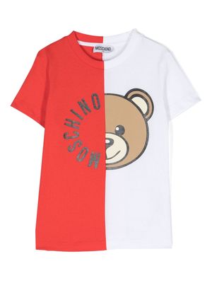 Moschino Kids Teddy Bear logo-print colour-block T-shirt - Red