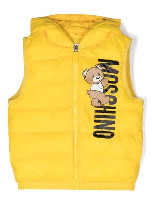 Moschino Kids Teddy Bear logo-print quilted gilet - Yellow