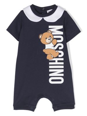 Moschino Kids Teddy Bear logo-print romper - Blue