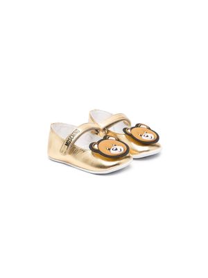 Moschino Kids Teddy Bear metallic-finish ballerina shoes - Gold