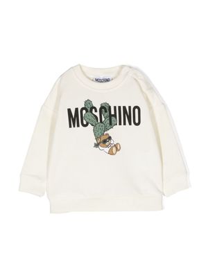 Moschino Kids Teddy Bear-motif cotton sweatshirt - Neutrals