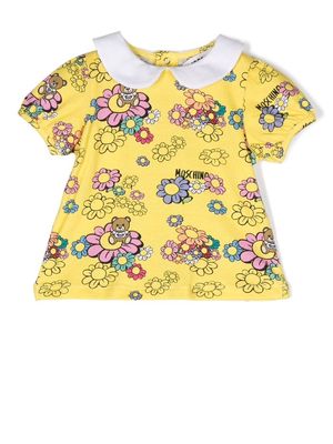 Moschino Kids Teddy Bear motif floral print blouse - Yellow