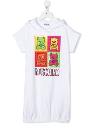 Moschino Kids Teddy Bear motif hooded dress - White