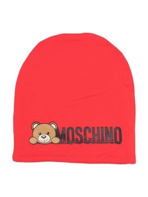 Moschino Kids Teddy Bear-motif knitted beanie - Red