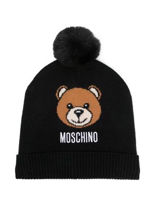 Moschino Kids Teddy Bear-motif pompom beanie - Black