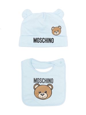 Moschino Kids Teddy Bear-motif pompom beanie set - Blue