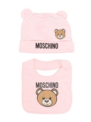 Moschino Kids Teddy Bear-motif pompom beanie set - Pink