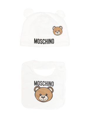 Moschino Kids Teddy Bear-motif pompom beanie set - White